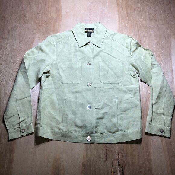 Sigrid Olsen Sport Womens Small Shirt Green Button Up Linen Blend MOP. - Picture 1 of 5